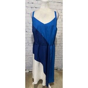 Lane Bryant Blue And White Color Block Sleevless Maxi Dress Size 18